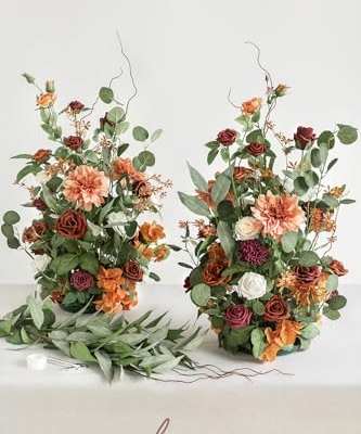 Silky Flower Store Tall Artificial Flower Arrangement, Sunset Terracotta Wedding Arch Decor, Free Standing Faux Floral Pair, 41in 9 9 Product: Ling's Moment 41" Tall Fall Free Standing Artificial Flowers Arrangements 2 pcs Wedding Arch Altar Stage Decorations Sunset Terracotta For Ceremony Reception Church Backdrop Outdoor Aisle Floral Party