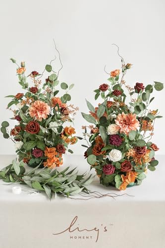 Silky Flower Store Tall Artificial Flower Arrangement, Sunset Terracotta Wedding Arch Decor, Free Standing Faux Floral Pair, 41in 4 4 Product: Ling's Moment 41" Tall Fall Free Standing Artificial Flowers Arrangements 2 pcs Wedding Arch Altar Stage Decorations Sunset Terracotta For Ceremony Reception Church Backdrop Outdoor Aisle Floral Party