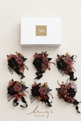 Product: Ling's Moment 6pcs Wedding Wrist Corsage Artificial Flowers, Girl/Mother Homecoming Prom Corsages Wristlet Décor, etc. Black Gothic Burgundy