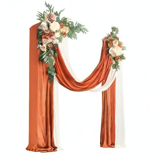 Silky Flower Store Fall Artificial Wedding Arch Flowers Kit, Hanging Flower Arrangement Drapes, Terracotta Orange Autumn Decor, 5ft x 6ft 5in 7 7 Product: Ling's Moment Fall Artificial Wedding Arch Flowers Kit Pack of 4, 2pcs Hanging Flower Arrangement 2pcs Drapes Ceremony Rose Arbor Backdrop Brunt Orange Terracotta Floral Party Autumn Outdoor Decor