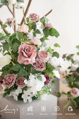 Product: Ling's Moment 41" Tall Free Standing Artificial Flowers Arrangements 2 pcs Wedding Arch Altar Stage Decorations Dusty Rose & Cream for Ceremony Reception Church Backdrop Outdoor Aisle Floral Party