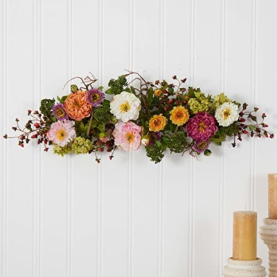 Silky Flower Store Mixed Mini Peony Silk Flower Centerpiece, Artificial Floral Arrangement, Rustic Twig Base, 34W x 10D x 6.5H 12 12 Product: Nearly Natural 4665 Mixed Mini Peony Centerpiece Silk Flower Arrangement,10"D x 34"W x 6.5"H
