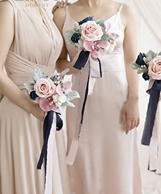 Silky Flower Store Dusty Rose Navy Blue Bridesmaid Bouquet Set of 6, Artificial Wedding Flowers, 7 Inch 8 8 Product: Ling's Moment Artificial Flowers Dusty Rose & Navy Blue Bridesmaid Bouquet Set of 6, Wedding Flowers Bouquets for Bridesmaids, 7 Inch Bridal Bouquets for Bridesmaids, Wedding, Ceremony, etc