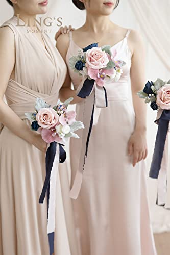 Silky Flower Store Dusty Rose Navy Blue Bridesmaid Bouquet Set of 6, Artificial Wedding Flowers, 7 Inch 3 3 Product: Ling's Moment Artificial Flowers Dusty Rose & Navy Blue Bridesmaid Bouquet Set of 6, Wedding Flowers Bouquets for Bridesmaids, 7 Inch Bridal Bouquets for Bridesmaids, Wedding, Ceremony, etc