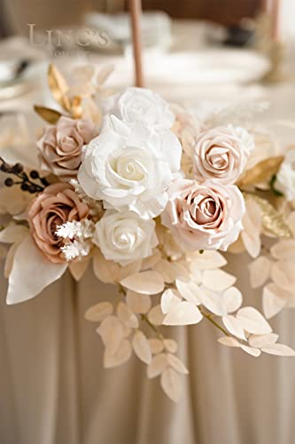 Silky Flower Store Artificial Floral Swags, White Beige Wedding Centerpieces, Foam Silk Peony Rose Garland Set, 27.5in x 14in 3 3 Product: Ling's Moment 2PCS White & Beige Artificial Floral Swags Centerpieces, Wedding Garland Flower Greenery Arrangements for Sweetheart/Head Table Decor Car Wall Window Arch Home Garden Decor
