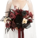 Product: Ling's Moment Black and Burgundy Wedding Bouquets for Bride, Gothic Bridal Bouquets for Bride, 13 Inch Free Form Artificial Wedding Flower Bouquet