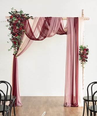 Silky Flower Store Wedding Arch Flowers with Sheer Drapes, Bordeaux Red Wine Artificial Floral Kit, 5 Piece Set 20.5cm 8 8 Product: Ling's Moment Wedding Arch Flowers with Sheer Drapes Kit - Artificial Bordeaux Red & Wine Floral Arrangements for Ceremony Backdrop, Arbor Decor, 5-Piece Set (2 Flower Stems + 3 Hanging Drapes)