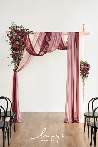 Silky Flower Store Wedding Arch Flowers with Sheer Drapes, Bordeaux Red Wine Artificial Floral Kit, 5 Piece Set 20.5cm 1 1 Product: Ling's Moment Wedding Arch Flowers with Sheer Drapes Kit - Artificial Bordeaux Red & Wine Floral Arrangements for Ceremony Backdrop, Arbor Decor, 5-Piece Set (2 Flower Stems + 3 Hanging Drapes)