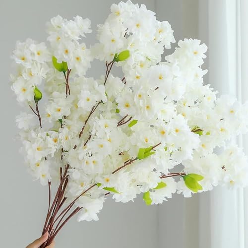 Product: 39''/100cm Artificial Flowers Cherry Blossom Branches Fake Flowers,3Pcs Cherry Blossom Decor, Tall Fake Cherry Blossom Arrangements for Wedding Office Party Table Home Decor (White)