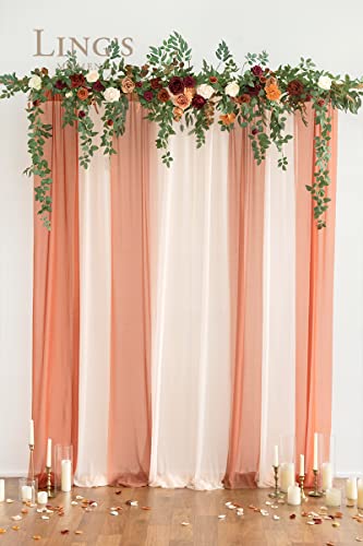 Silky Flower Store Fall Artificial Wedding Arch Flower Garland, Orange Eucalyptus Rose Backdrop Decorations, 6.5ft 6 6 Product: Ling's Moment 6.5FT Backdrop Flower Garland Decorations, Fall Artificial Wedding Arch Flowers, Orange Ceremony Reception Hanging Eucalyptus Rose Arbor Arrangement Outdoor Party Floral Swag
