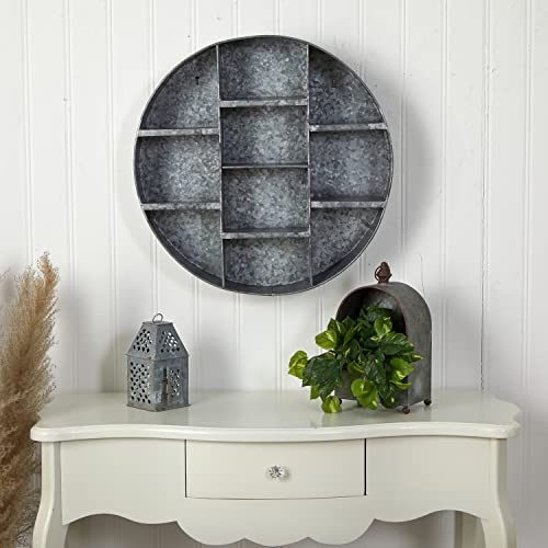 Silky Flower Store Industrial Wall Mounted Metal Shelf System, Round Galvanized Decor, 23in. 1 1 Product: Nearly Natural 23in. Galvanized Round Metal Wall Mounted Shelf System