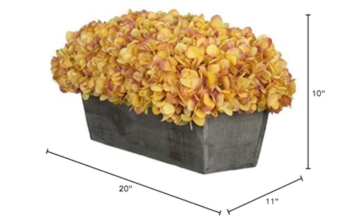 Product: House of Silk Flowers Artificial Hydrangeas in Grey-Washed Wood Ledge (Gold/Burgundy)