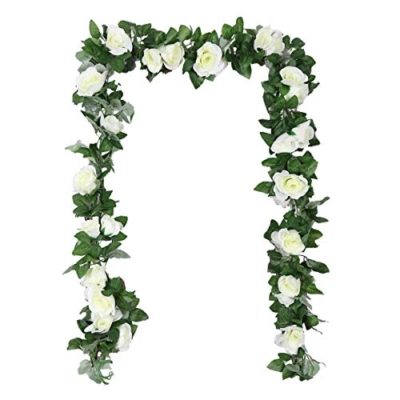 Silky Flower Store Artificial Rose Vine Garland, White Pink Silk Cherry Blossom Ivy Decor, 240cm 16 16 Product: TheStriven 2pcs Artificial Rose Vine with Green Leaves Artificial Sakura Cherry Blossom Ivy Garland Leaf Garland Flowers for Home Yard Fence Wedding Decor (White)