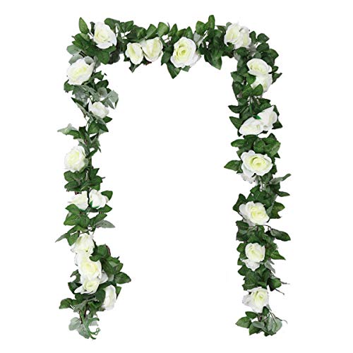TheStriven 2pcs Artificial Rose Vine with Green Leaves Artificial Sakura Cherry Blossom Ivy Garland Leaf Garland Flowers for Home Yard Fence Wedding Decor (White) - Artificial Flower Arrangements Product: TheStriven 2pcs Artificial Rose Vine with Green Leaves Artificial Sakura Cherry Blossom Ivy Garland Leaf Garland Flowers for Home Yard Fence Wedding Decor (White)