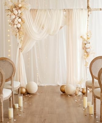 Product: Ling's Moment Deluxe White Beige Artificial Wedding Arch Flowers with Drapes Kit-Pack of 5, 2pcs Flower Arrangements 3pcs Hanging Sheer Drapes Ceremony Arbor Reception Backdrop Rose Floral Decorations