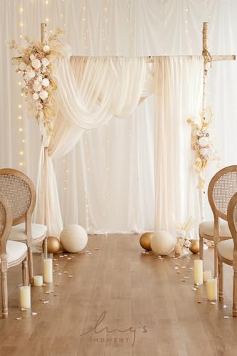 Product: Ling's Moment Deluxe White Beige Artificial Wedding Arch Flowers with Drapes Kit-Pack of 5, 2pcs Flower Arrangements 3pcs Hanging Sheer Drapes Ceremony Arbor Reception Backdrop Rose Floral Decorations