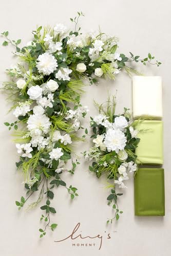 Silky Flower Store Wedding Arch Flowers with Sheer Drapes Kit, Artificial White Green Floral Arrangements, 5 Piece Set, 32.5cm 6 6 Product: Ling's Moment Deluxe Wedding Arch Flowers with Sheer Drapes Kit - Artificial White and Green Floral Arrangements for Ceremony Backdrop, Arbor Decor, 5-Piece Set (2 Flower Stems + 3 Hanging Drapes)