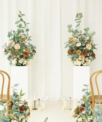 Product: Ling’s Moment 41.0"Tall Free-standing Wedding Aisle Artificial Flowers for Ceremony Decor, 2PCS Apricot & Peach Walkway Fake Floral Chair Markers, Faux Rose Altar Arch Arrangement decorations Outdoor