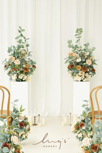 Product: Ling’s Moment 41.0"Tall Free-standing Wedding Aisle Artificial Flowers for Ceremony Decor, 2PCS Apricot & Peach Walkway Fake Floral Chair Markers, Faux Rose Altar Arch Arrangement decorations Outdoor
