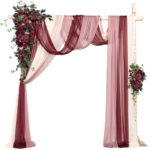 Product: Ling's Moment Wedding Arch Flowers with Sheer Drapes Kit - Artificial Bordeaux Red & Wine Floral Arrangements for Ceremony Backdrop, Arbor Decor, 5-Piece Set (2 Flower Stems + 3 Hanging Drapes)