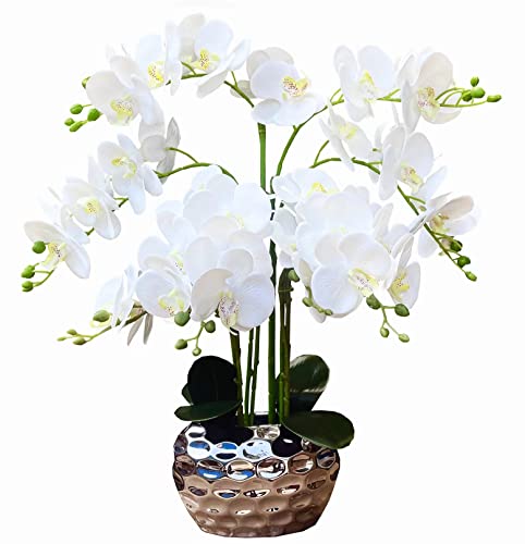 GXLMII Orchid Artificial Flowers for Home Decor, Faux Orchids with Silver Vase Phalaenopsis Fake Flowers Real Touch Flowers Plants White Orquideas Arrangements in Pot Table Centerpiece Decoration - Artificial Flower Arrangements Product: GXLMII Orchid Artificial Flowers for Home Decor, Faux Orchids with Silver Vase Phalaenopsis Fake Flowers Real Touch Flowers Plants White Orquideas Arrangements in Pot Table Centerpiece Decoration