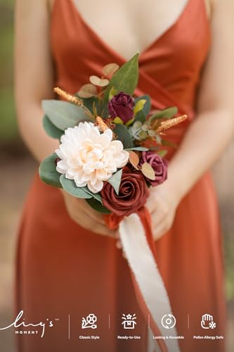Silky Flower Store Terracotta Bridesmaid Bouquet Set of 6, Artificial Silk Foam Wedding Flowers, Cream Goldenrod Roses, 7 inch 2 2 Product: Ling's Moment Artificial Flowers Terracotta Bridesmaid Bouquet Set of 6, Fall Wedding Flowers Bouquets for Bridesmaids, 7 Inch Bridal Bouquets for Bridesmaids, Wedding Decor, Anniversary, etc