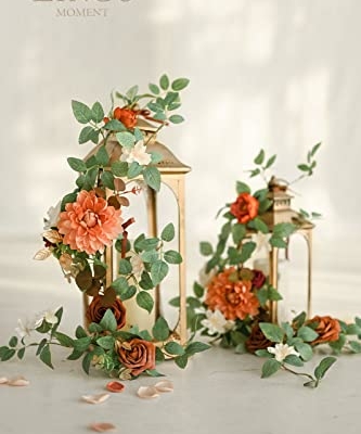 Silky Flower Store Artificial Flowers Garland, Terracotta Lantern Burnt Orange Wedding Decor, 6Pack 1.8ft, 10.8ft 1.8ft 7 7 Product: Ling's Moment 6Pack 1.8ft Artificial Flowers Garland Terracotta Lantern Flower Centerpieces Burnt Orange Wedding Aisle Decor Chair Flowers Arch Floral for Mantel Signs DIY Table Window Cake Decoration