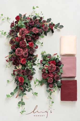 Silky Flower Store Wedding Arch Flowers with Sheer Drapes, Bordeaux Red Wine Artificial Floral Kit, 5 Piece Set 20.5cm 6 6 Product: Ling's Moment Wedding Arch Flowers with Sheer Drapes Kit - Artificial Bordeaux Red & Wine Floral Arrangements for Ceremony Backdrop, Arbor Decor, 5-Piece Set (2 Flower Stems + 3 Hanging Drapes)