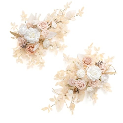 Product: Ling's Moment 2PCS White & Beige Artificial Floral Swags Centerpieces, Wedding Garland Flower Greenery Arrangements for Sweetheart/Head Table Decor Car Wall Window Arch Home Garden Decor