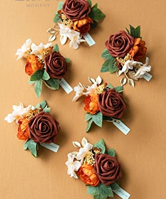 Silky Flower Store Artificial Wedding Wrist Corsage, Burnt Orange Terracotta Faux Flowers, Bridal Prom Homecoming Wristlet, 4.75in 6pcs 6 6 Product: Ling's Moment 6pcs Wedding Wrist Corsage Artificial Flowers, Girl/Mother Homecoming Prom Corsages Wristlet Décor, etc. Burnt Orange Terracotta