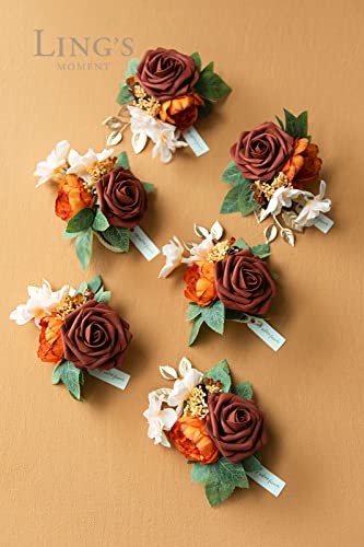 Silky Flower Store Artificial Wedding Wrist Corsage, Burnt Orange Terracotta Faux Flowers, Bridal Prom Homecoming Wristlet, 4.75in 6pcs 1 1 Product: Ling's Moment 6pcs Wedding Wrist Corsage Artificial Flowers, Girl/Mother Homecoming Prom Corsages Wristlet Décor, etc. Burnt Orange Terracotta