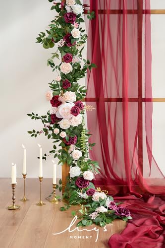 Silky Flower Store Spring Flower Garland, Wedding Arch Flowers, Eucalyptus Rose Artificial Floral Garland, Mantle Table Decor, Marsala, 9FT 1 1 Product: Ling's Moment 9FT Spring Flower Garland - Wedding Arch Flowers, Eucalyptus & Rose, Artificial Floral Garland for Mantle - Sweetheart Table Decor for Reception, Backdrop Decorations, Marsala