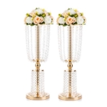 Product: 2 Pcs 23.75 inches Gold Vases for Centerpieces Tall Crystal Metal Vase Flower Stand Holders Wedding Centerpiece Chandelier for Reception Tables Wedding Supplies
