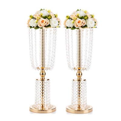 Product: 2 Pcs 23.75 inches Gold Vases for Centerpieces Tall Crystal Metal Vase Flower Stand Holders Wedding Centerpiece Chandelier for Reception Tables Wedding Supplies