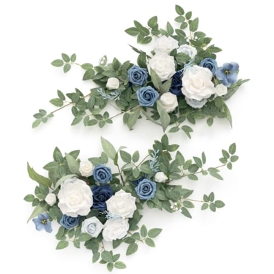 Product: Ling's Moment 2PCS Dusty Blue Artificial Flower Garland Floral Swags Centerpieces Wedding Arch Flower Greenery Arrangements for Sweetheart Table Wall Window Home Garden Outdoor Decor Navy