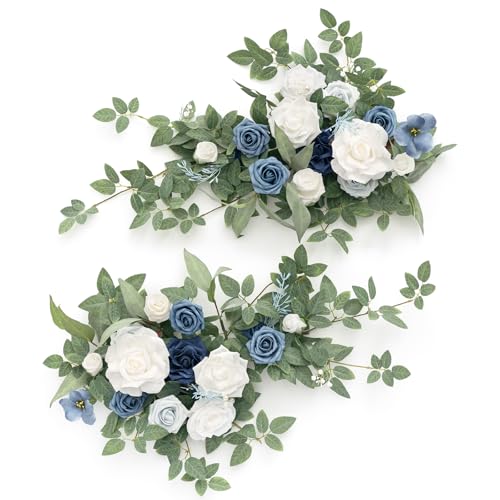 Ling's Moment 2PCS Dusty Blue Artificial Flower Garland Floral Swags Centerpieces Wedding Arch Flower Greenery Arrangements for Sweetheart Table Wall Window Home Garden Outdoor Decor Navy - Artificial Flower Arrangements Product: Ling's Moment 2PCS Dusty Blue Artificial Flower Garland Floral Swags Centerpieces Wedding Arch Flower Greenery Arrangements for Sweetheart Table Wall Window Home Garden Outdoor Decor Navy
