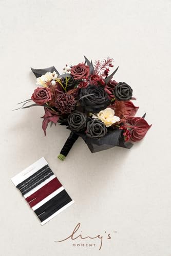 Silky Flower Store Black Burgundy Gothic Wedding Bouquet, Artificial Bridal Flowers, Free Form Wedding Bouquet, 13 Inch 6 6 Product: Ling's Moment Black and Burgundy Wedding Bouquets for Bride, Gothic Bridal Bouquets for Bride, 13 Inch Free Form Artificial Wedding Flower Bouquet
