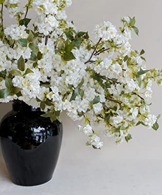 Silky Flower Store White Cherry Blossom Faux Stems, Alice Lane Home Collection, Pack of 3, 32.5cm 11 11 Product: White Cherry Blossom Stems – Pack of 3 – by Alice Lane Home Collection – Luxurious Vibrant Flowers – Faux Stems – Wedding, Home Décor