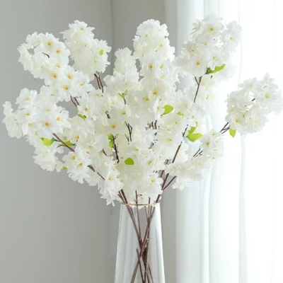 Product: 39''/100cm Artificial Flowers Cherry Blossom Branches Fake Flowers,3Pcs Cherry Blossom Decor, Tall Fake Cherry Blossom Arrangements for Wedding Office Party Table Home Decor (White)