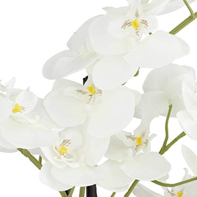 Silky Flower Store Artificial White Phalaenopsis Orchid, Silver Gold Ceramic Pot, Dahlia Studios Potted Faux Flower, 23 High 10 10 Product: Dahlia Studios Potted Faux Artificial Flowers Realistic White Phalaenopsis Orchid in Silver Gold Ceramic Pot Home Decoration Living Room Office Bedroom Bathroom Kitchen Dining Room 23" High