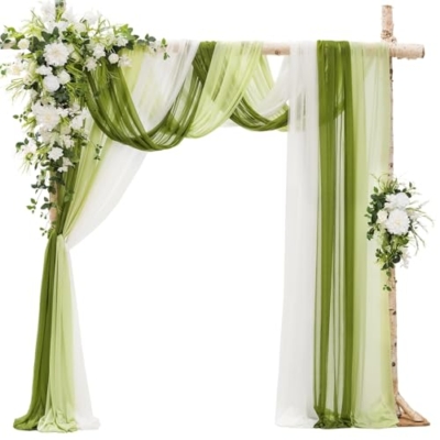 Product: Ling's Moment Deluxe Wedding Arch Flowers with Sheer Drapes Kit - Artificial White and Green Floral Arrangements for Ceremony Backdrop, Arbor Decor, 5-Piece Set (2 Flower Stems + 3 Hanging Drapes)