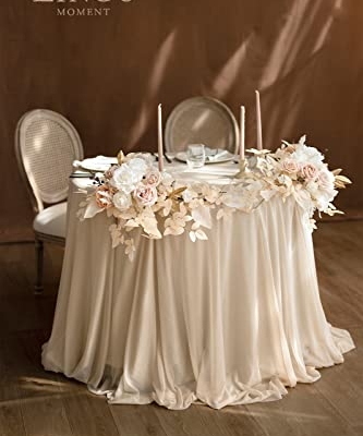 Silky Flower Store Artificial Floral Swags, White Beige Wedding Centerpieces, Foam Silk Peony Rose Garland Set, 27.5in x 14in 6 6 Product: Ling's Moment 2PCS White & Beige Artificial Floral Swags Centerpieces, Wedding Garland Flower Greenery Arrangements for Sweetheart/Head Table Decor Car Wall Window Arch Home Garden Decor