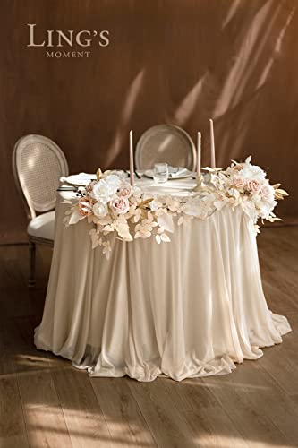 Silky Flower Store Artificial Floral Swags, White Beige Wedding Centerpieces, Foam Silk Peony Rose Garland Set, 27.5in x 14in 1 1 Product: Ling's Moment 2PCS White & Beige Artificial Floral Swags Centerpieces, Wedding Garland Flower Greenery Arrangements for Sweetheart/Head Table Decor Car Wall Window Arch Home Garden Decor