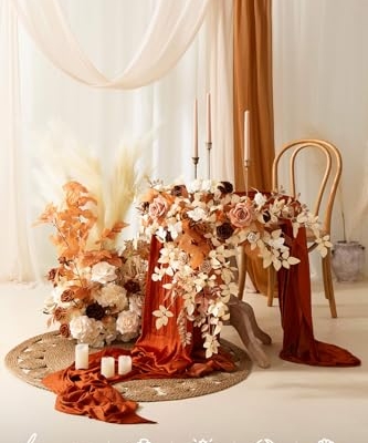 Silky Flower Store Tall Fall Artificial Flowers Arrangement, Wedding Arch Decor, Faux Silk Foam Florals, Ready to Use, 41in 22in 6.5in 10 10 Product: Ling's Moment 41" Tall Fall Free Standing Artificial Flowers Arrangements 2 pcs Wedding Arch Altar Stage Decorations Rust Sepia For Ceremony Reception Rose Fake Floral Party Outdoor Centerpieces Decor
