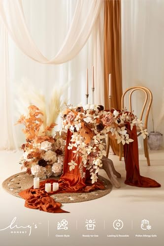 Silky Flower Store Tall Fall Artificial Flowers Arrangement, Wedding Arch Decor, Faux Silk Foam Florals, Ready to Use, 41in 22in 6.5in 2 2 Product: Ling's Moment 41" Tall Fall Free Standing Artificial Flowers Arrangements 2 pcs Wedding Arch Altar Stage Decorations Rust Sepia For Ceremony Reception Rose Fake Floral Party Outdoor Centerpieces Decor