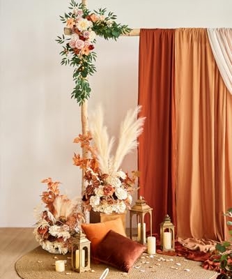 Silky Flower Store Fall Artificial Wedding Arch Flowers Kit, Hanging Flower Arrangement Drapes, Terracotta Orange Autumn Decor, 5ft x 6ft 5in 10 10 Product: Ling's Moment Fall Artificial Wedding Arch Flowers Kit Pack of 4, 2pcs Hanging Flower Arrangement 2pcs Drapes Ceremony Rose Arbor Backdrop Brunt Orange Terracotta Floral Party Autumn Outdoor Decor