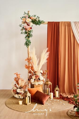 Silky Flower Store Fall Artificial Wedding Arch Flowers Kit, Hanging Flower Arrangement Drapes, Terracotta Orange Autumn Decor, 5ft x 6ft 5in 2 2 Product: Ling's Moment Fall Artificial Wedding Arch Flowers Kit Pack of 4, 2pcs Hanging Flower Arrangement 2pcs Drapes Ceremony Rose Arbor Backdrop Brunt Orange Terracotta Floral Party Autumn Outdoor Decor
