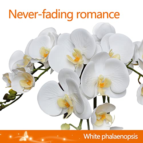 Product: Faux Orchids Artificial Flowers with Porcelain Vase Large Fake Silk Orchids in Vase Indoor Dining Table Office Desk Decor