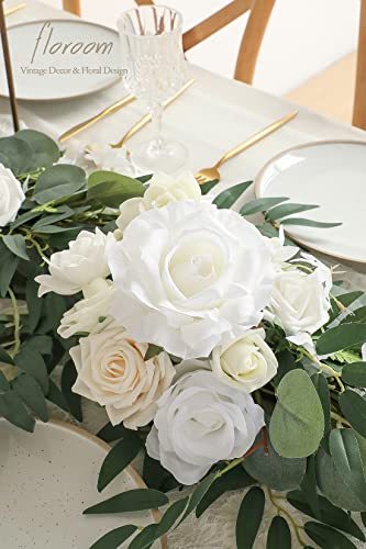Silky Flower Store Artificial Eucalyptus Garland with Flowers, Ivory White Table Decor, 6ft, 13.75 x 3.5in 3 3 Product: Floroom 6ft Artificial Eucalyptus Garland with Flowers Fake Greenery Faux Floral Vine Garland for Table Decor Wedding Centerpieces Bridal Shower Party Decorations, Ivory White