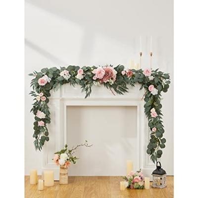 Silky Flower Store Artificial Eucalyptus Garland with Flowers, Burgundy Blush Wedding Decor, 9FT 8 8 Product: OnlyBloom 9FT Eucalyptus Garland with Flowers, Artificial Flowers Garland Table Runner Decor Arch Backdrop Head Table Decorations for Wedding Sweetheart Table Centerpieces(Burgundy & Blush)
